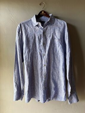 Lands’ End Blue Linen Shirt ~ Size L